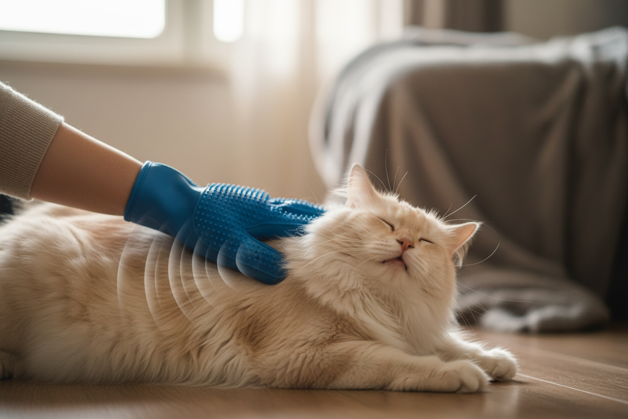 Grooming Cat with Massage Glove