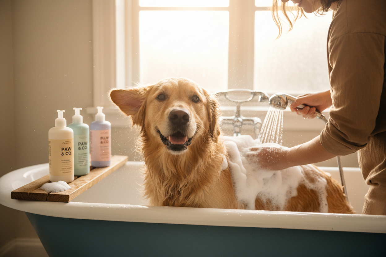 Dog Being Bathed with Shampoo