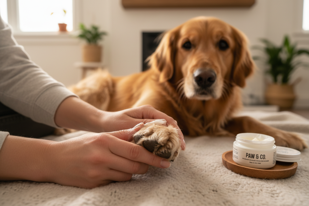 Applying Paw Balm to Dog Paw