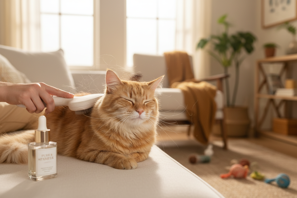 Happy Cat Being Groomed