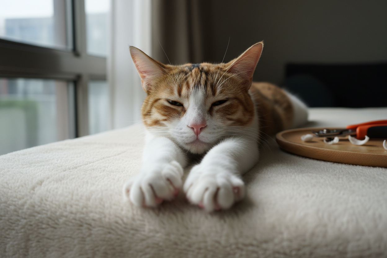 Happy Cat with Trimmed Paws